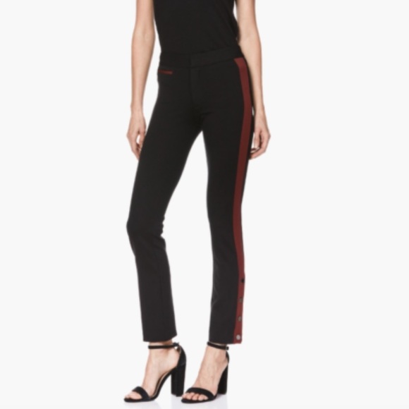 PAIGE Asha Black Maroon Side Tuxedo Stripe Ankle Buttons Pants Size 27 - Picture 1 of 9
